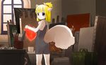  &hearts; anthro artist blonde_hair blue_eyes blush canine canvas clothed clothing dress female fox fuyuno hair looking_at_viewer mammal paintbrush painter painting solo standing window 
