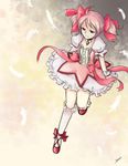  choker feathers gloves kaname_madoka kurobakeneko light_smile magical_girl mahou_shoujo_madoka_magica pink_hair short_hair solo twintails 