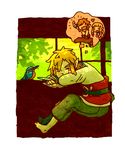  1girl bird blonde_hair dreaming link motimamire pointy_ears princess_zelda the_legend_of_zelda the_legend_of_zelda:_skyward_sword 