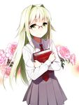  antiliteral_no_arcanist book book_hug dress_shirt flower glasses hair_intakes holding holding_book long_hair necktie sasamori_tomoe school_uniform shirt skirt solo usagi_setsuna 