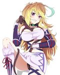  bare_shoulders blonde_hair elbow_gloves gloves gradient_hair long_hair midriff milla_maxwell miniskirt multicolored_hair navel nidoro open_mouth pose purple_eyes ribonzu scabbard sheath simple_background skirt snake tales_of_(series) tales_of_xillia thigh_strap tubetop upskirt 