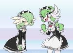  2018 blush breasts clothed clothing dress duo embarrassed eyes_closed female gardevoir happy humanoid maid_uniform nintendo open_mouth pok&eacute;mon pok&eacute;mon_(species) simple_background smile standing uniform video_games zedrin 