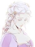  blonde_hair body_piercing braid braids earrings flower gray_hair grey_hair hair_flower hair_ornament jewelry long_hair looking_down rapunzel silver_eyes simple_background solo tangled white_background 