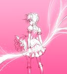  bow bow_(weapon) from_behind gloves hair_bow kaname_madoka kneehighs magical_girl mahou_shoujo_madoka_magica monochrome petticoat puffy_sleeves short_twintails sketch solo twintails usuba_kagero weapon 