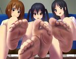  :d akiyama_mio bare_legs barefoot black_hair blue_nails blush brown_hair dirty_feet feet foreshortening hirasawa_yui k-on! looking_at_viewer multiple_girls nail_polish nakano_azusa open_mouth pii_(taromura) pink_nails pov_feet red_nails sitting smell smile soles source_request toenail_polish toenails toes 