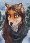  2018 anthro canine female fox hair invalid_tag lostgoose mammal smile snow winter 