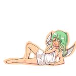  @_@ barefoot blush covering daiyousei green_hair hota lying naked_towel nude_cover on_side side_ponytail sketch solo touhou towel wings 