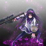  akemi_homura anti-materiel_rifle barrett black_hair dokyuu_afro gun hairband long_hair m107 magical_girl mahou_shoujo_madoka_magica pantyhose purple_eyes ribbon rifle scope skirt sniper_rifle solo soul_gem weapon 