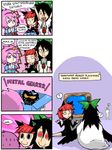  4koma :3 ? birthday box comic commentary english finnish game_console gas_mask gift heart heart_in_mouth kaenbyou_rin komeiji_koishi komeiji_satori metal_gear_(series) metal_gear_solid multiple_girls playstation psycho_mantis red_eyes reiuji_utsuho setz sweatdrop television third_eye touhou translated 