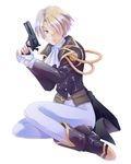  blonde_hair gloves green_eyes gun hair_over_one_eye handgun kisakisa maria_tachibana revolver sakura_taisen solo weapon 