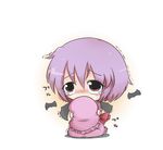  bat bat_wings blush chibi covering_mouth dekasudachin dress hat hat_removed headwear_removed pink_dress pink_eyes pink_hair remilia_scarlet short_hair shy sitting solo tears touhou trembling wings 