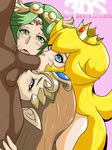  3ds balls black blonde_hair blue_eyes brown_hair censored crown fellatio green_eyes green_hair highres interracial jewelry kid_icarus long_hair mario_(series) nintendo nintendo_3ds oral palutena penis pointy_ears princess_peach princess_zelda sucking sucking_testicles super_mario_bros. testicles the_legend_of_zelda tiara toyakun 