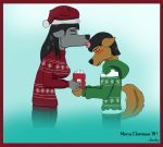  canine christmas female holidays hybrid jackywind licking male mammal tongue tongue_out wolf wolfdog 