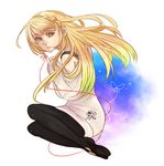  bad_id bad_pixiv_id black_legwear blonde_hair braid bug butterfly dress flats floating insect jubeat knit_(pop'n_music) leggings light_smile lionrose long_hair personification pop'n_music red_string solo string sweater sweater_dress yellow_eyes 