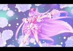  \m/ blue_eyes boots bow brooch cosplay cure_blossom cure_blossom_(cosplay) cure_moonlight dress flower gradient_hair hair_ribbon heart heartcatch_precure! jewelry kuromaru-4321 long_hair magical_girl multicolored_hair no_nose pink_hair precure purple_hair ribbon rose smile solo tsukikage_yuri wrist_cuffs 