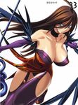  brown_hair dress erect_nipples green_eyes highres nyx queen&#039;s_blade queen's_blade simple_background staff 