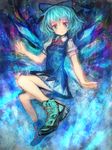  blue blue_eyes blue_hair blush bow cirno error hair_bow highres lm7_(op-center) looking_at_viewer ribbon shoes short_hair sneakers solo touhou 