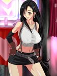  black_hair blush breasts earrings erect_nipples final_fantasy final_fantasy_vii highres jewelry jigowatto large_breasts navel suspenders tifa_lockhart 