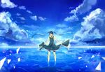  aqua_hair bad_id bad_pixiv_id closed_eyes cloud day dress hatsune_miku highres ichiko_oharu long_hair reflection sky solo twintails vocaloid water 