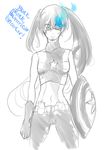  black_rock_shooter black_rock_shooter_(character) blue_eyes captain_america captain_america_(cosplay) cosplay drawfag fire flame long_hair marvel midriff navel shield solo star twintails weapon 