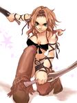  aq_interactive belt black_bra bra dagger female flaba-trip green_eyes kneeling long_hair midriff mistwalker nintendo orange_hair pants sato_(pixiv2738244) seiren_(the_last_story) shorts solo the_last_story underwear weapon 