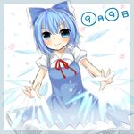  1girl bad_id bad_pixiv_id blue_eyes blue_hair cirno hair_ribbon ribbon solo touhou wings yuria_(kittyluv) 