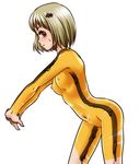  bad_id bad_pixiv_id blonde_hair bodypaint bodysuit breasts bruce_lee's_jumpsuit cowboy_shot green_eyes hair_ornament hairclip huang_baoling medium_breasts naked_paint navel nipples nude orange_bodysuit painted_clothes short_hair solo stretch sugiya_manao sweatdrop tiger_&amp;_bunny 