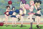  5girls bad_perspective breasts cheerleader cleavage fisheye haruno_sakura hyuuga_hinata multiple_girls naruto panties pom poms smile stadium temari tenten underboob yamanaka_ino 