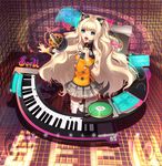 bad_id bad_pixiv_id blonde_hair blue_eyes headset instrument jname keyboard_(instrument) long_hair microphone open_mouth pop_filter seeu solo studio_microphone very_long_hair vocaloid 