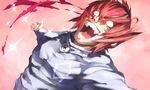  ahoge banpai_akira big_bang_beat big_bang_beat_revolve blank_eyes blood ending fangs hotta_daigo jacket male_focus nosebleed official_art red_hair solo sparkle track_jacket 