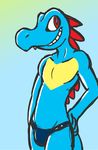  bulge crocodile freakmb lizkmb male nintendo pok&#233;mon pok&eacute;mon red_eyes reptile scalie solo speedo swimsuit totodile underwear video_games 