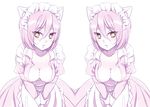  alternate_costume animal_ears anz_(starry) apron bad_id bad_pixiv_id breasts cat_ears cleavage clone enmaided genderswap genderswap_(mtf) inazuma_eleven inazuma_eleven_(series) kiyama_hiroto large_breasts maid maid_headdress monochrome open_clothes open_mouth open_shirt shirt short_hair spot_color symmetry yellow_eyes 