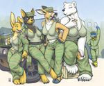  anthro army bear canine car cervine cigar deer doberman dog female group hat lagomorph mammal military polar_bear rabbit rick_griffin smoking tail 