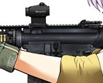  assault_rifle byeontae_jagga gun m4_carbine magazine_(weapon) military purple_hair reisen_udongein_inaba rifle scope solo sopmod touhou weapon 