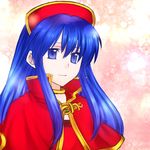  74 blue_eyes blue_hair capelet fire_emblem fire_emblem:_fuuin_no_tsurugi hat lilina long_hair solo 