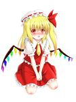  blonde_hair blush flandre_scarlet hanazome_dotera hat red_eyes side_ponytail solo tears touhou wings 