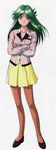  90s asou_kasumi brown_eyes brown_legwear crossed_arms full_body green_hair kokura_masashi long_hair official_art pantyhose scan shoes skirt smile solo tokimeki_memorial tokimeki_memorial_2 yellow_skirt 