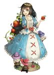  apple bad_id bad_pixiv_id beard black_hair blue_eyes crown dress dwarf facial_hair finger_to_mouth flower food frills fruit full_body hat holding holding_food holding_fruit long_hair marchen mary_janes ns_(haraheta) pointing red_footwear ribbon schneewittchen shoes simple_background smile sound_horizon standing strawberry strawberry_blossoms 