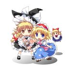  alice_margatroid blonde_hair blue_eyes braid chibi doll dragon_ball dragon_ball_z dress father-son_kamehameha hat kamehameha kirisame_marisa mary_janes mini-hakkero multiple_girls no_nose open_mouth parody sash sato-pon shanghai_doll shoes side_braid touhou witch_hat yellow_eyes 