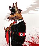  black_nose canine cigarette dog ear_piercing earring german_shepherd hat male nazi piercing red_eyes smoking solo 