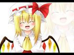  blonde_hair blush closed_eyes flandre_scarlet hanazome_dotera hat open_mouth side_ponytail smile solo touhou wings zoom_layer 