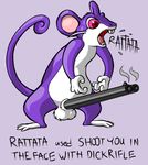  crazy_eyes drawfag english gen_1_pokemon gun no_humans onomatopoeia pokemon pokemon_(creature) rattata red_eyes shotgun smoke smoking_gun standing tail teeth testicles underbarrel_shotgun weapon what whiskers 