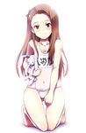  bad_id bad_pixiv_id bare_shoulders barefoot blush bow brown_hair collarbone full_body hair_bow idolmaster idolmaster_(classic) idolmaster_2 inuga_anahoru kneeling long_hair looking_at_viewer minase_iori one-piece_swimsuit red_eyes school_swimsuit simple_background smile solo stuffed_animal stuffed_bunny stuffed_toy swimsuit white_school_swimsuit white_swimsuit 