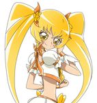  blonde_hair bow choker cure_sunshine hair_ribbon heartcatch_precure! long_hair looking_back magical_girl midriff myoudouin_itsuki orange_bow orange_choker precure ribbon sinko_(sinsin) smile solo twintails wrist_cuffs yellow_eyes 