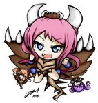  atk402 blue_eyes chibi fangs hair_bobbles hair_ornament horns lavender_hair multiple_girls open_mouth short_twintails simple_background smile starcraft tail twintails zerg_(starcraft) zerg_broodling zerg_broodlord 