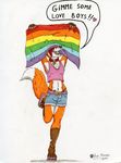  &lt;3 ace_stryker bulge canine clothing collar english_text flip_flops fox gay girly male mammal nail_polish plain_background rainbow_flag rainbow_symbol shorts solo stated_homosexuality stereotype super_gay tattoo text thong white_background 