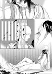  2boys ayasegawa_yumichika balkd bleach blood injured long_hair madarame_ikkaku monochrome 