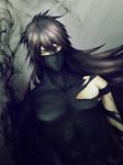  1boy bangs black_hair bleach half_mask kurosaki_ichigo long_hair male male_focus mugetsu mugetsu_(bleach) solo torn_clothes yellow_eyes 