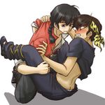  2boys ass blush braid headband hibiki_ryoga hibiki_ryouga imminent_rape lowres male male_focus multiple_boys ranma_1/2 saotome_ranma shirt_lift undressing yaoi 