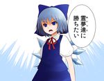  arano_oki blue_eyes blue_hair cirno hair_ribbon kumagawa_misogi medaka_box parody ribbon solo touhou translated wings 